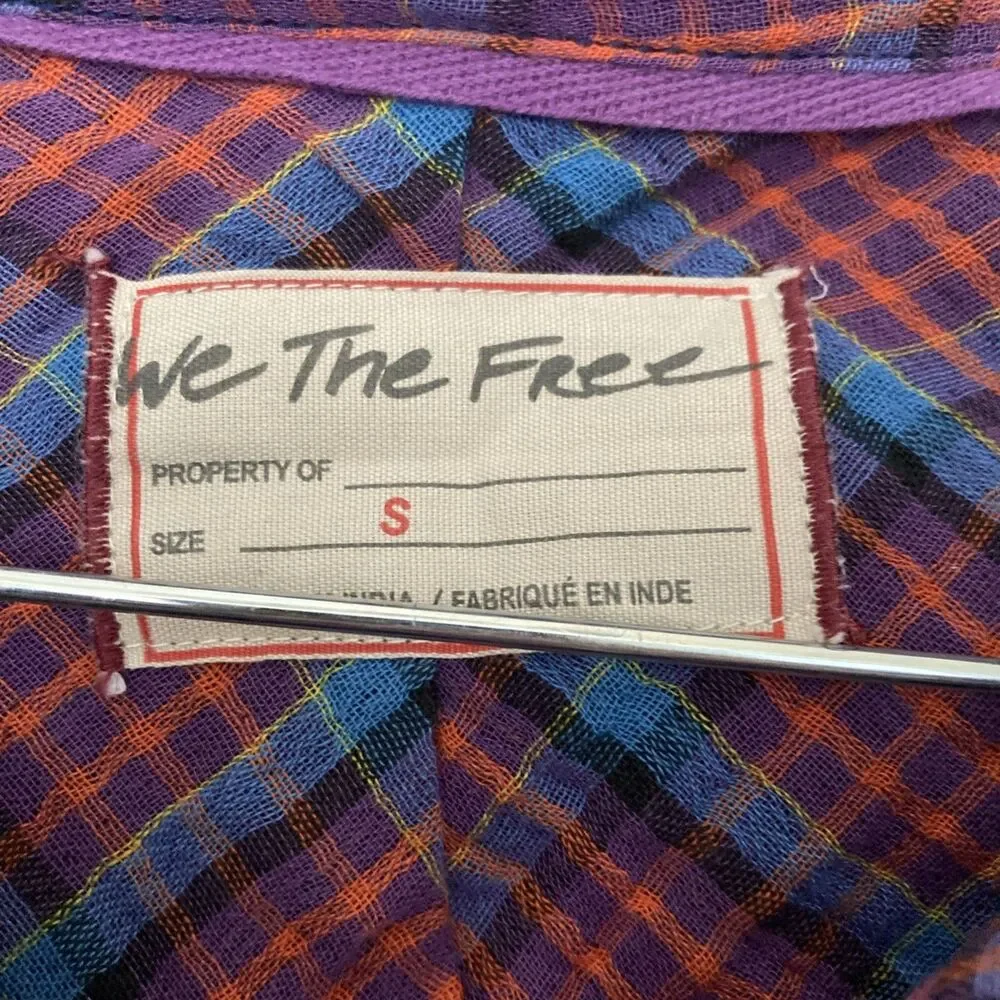 New Free People Oversized Bohemian Grunge Cardiff Plaid Swing Top Shirt Small
